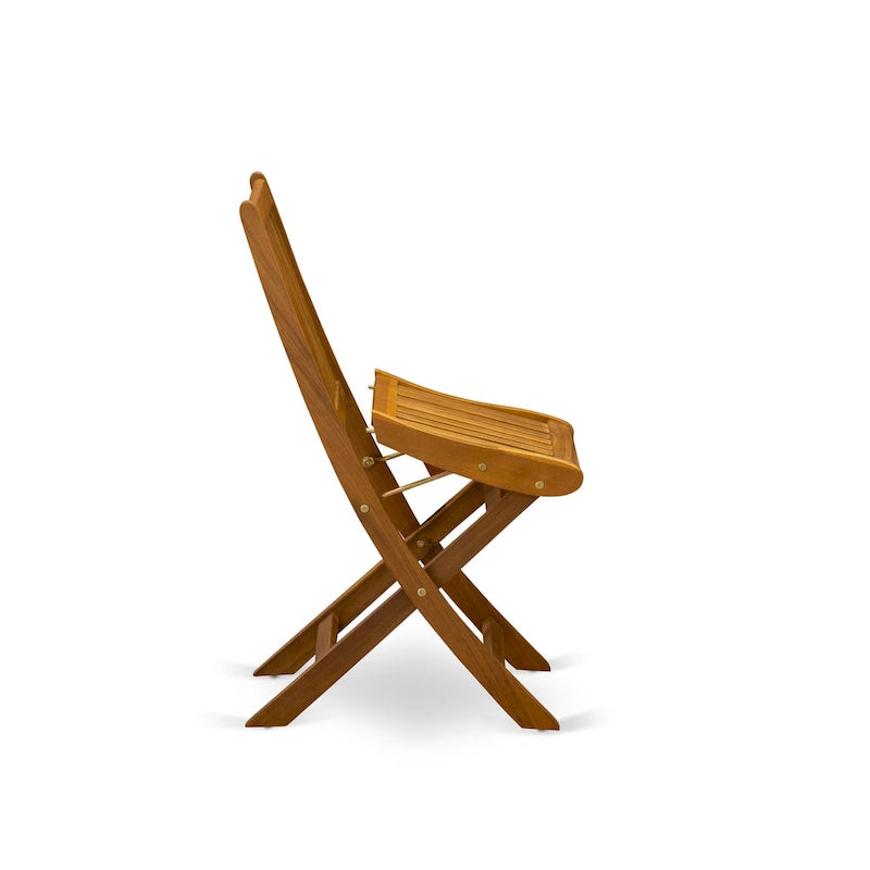 East West Furniture 3 Piece Wood Folding Table Set- a Outdoor Acacia Wood Coffee Table and 2 Folding Side Chairs, Natural Oil