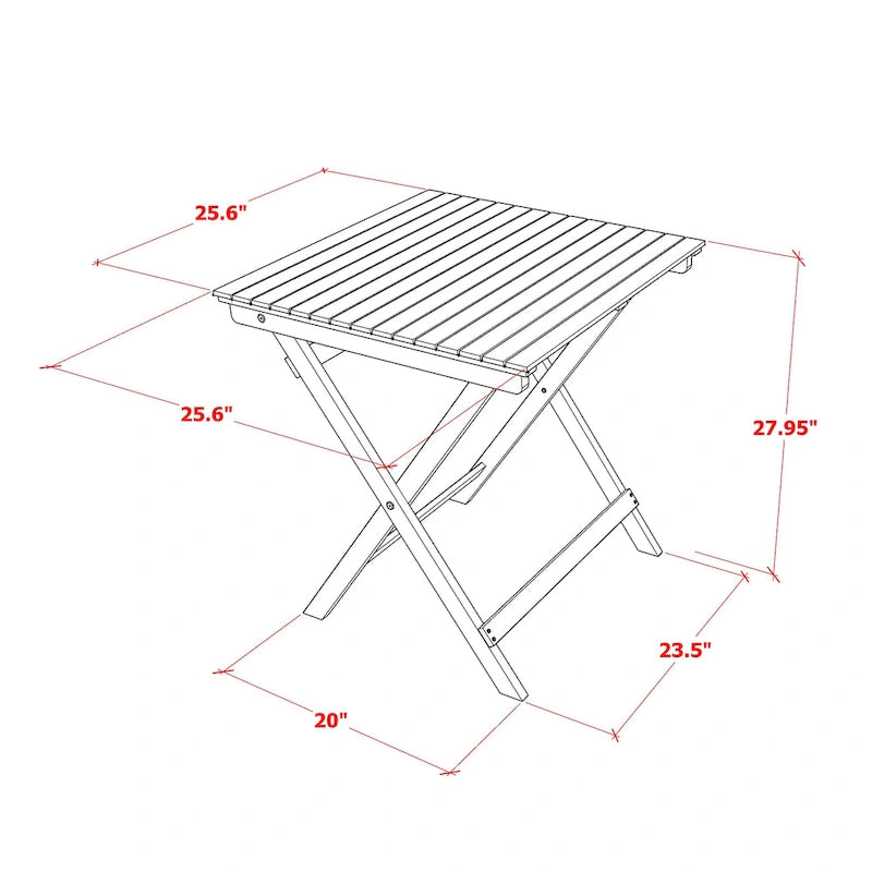 East West Furniture 3 Piece Wood Folding Table Set- a Outdoor Acacia Wood Coffee Table and 2 Folding Side Chairs, Natural Oil
