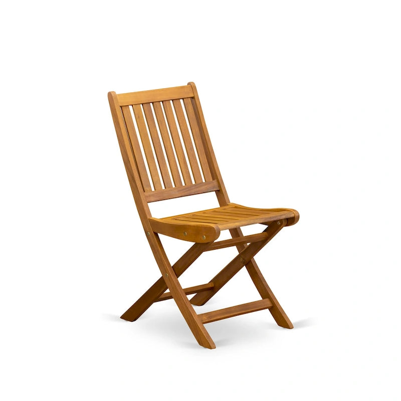 East West Furniture 3 Piece Wood Folding Table Set- a Outdoor Acacia Wood Coffee Table and 2 Folding Side Chairs, Natural Oil