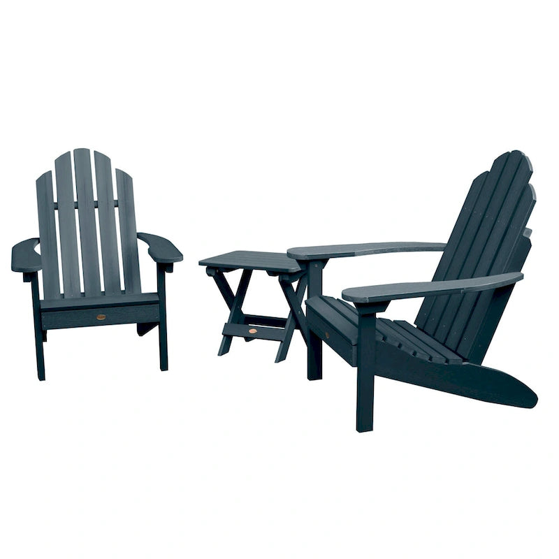 3 Piece Set Outdoor Adirondack Chairs and Folding Side Table