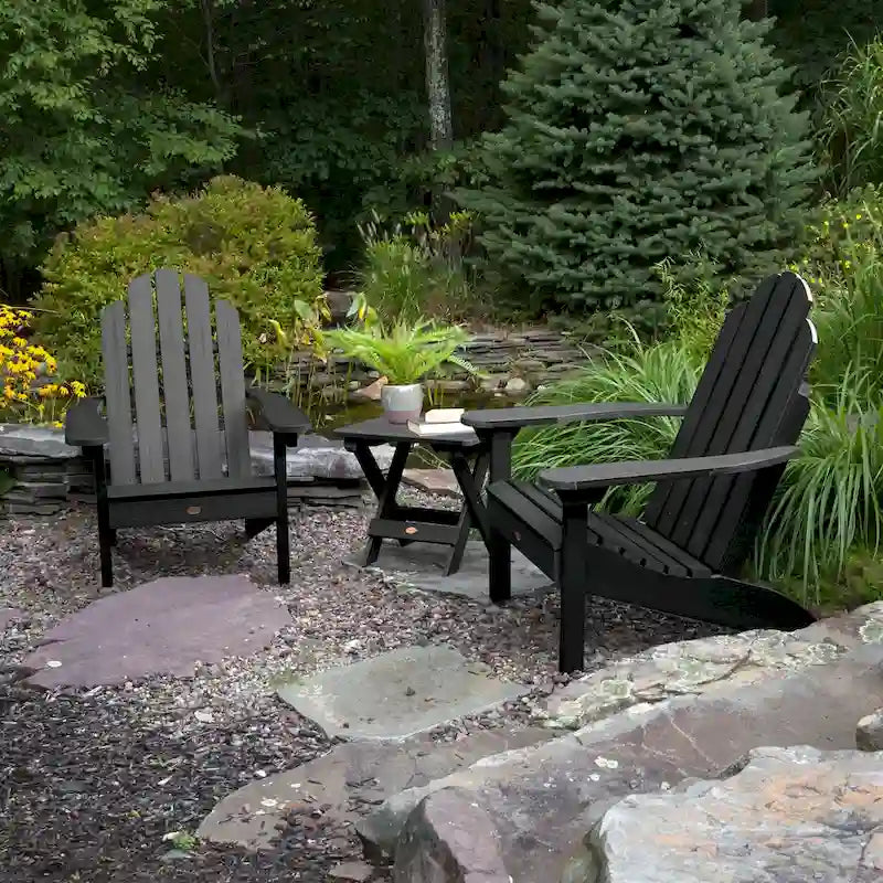 3 Piece Set Outdoor Adirondack Chairs and Folding Side Table