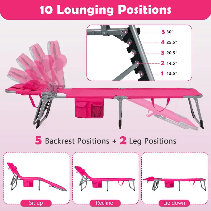 Folding Beach Lounge Chair with Pillow for Outdoor