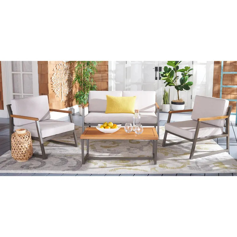 SAFAVIEH Outdoor Ulviyya 4-Piece Patio Conversation Set - 48Wx27Dx28H
