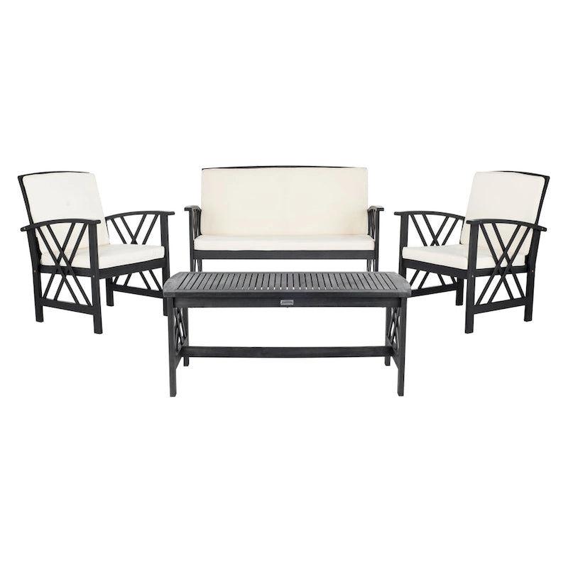 SAFAVIEH Outdoor Nayely 4-Piece Acacia Solid Wood Conversation Patio Set - 40Wx20Dx17H