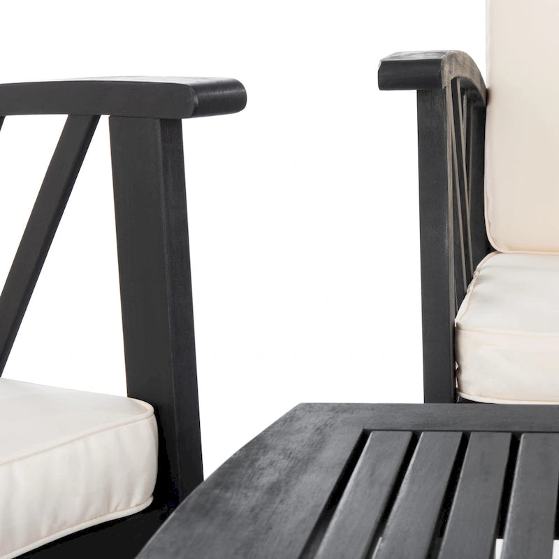 SAFAVIEH Outdoor Nayely 4-Piece Acacia Solid Wood Conversation Patio Set - 40Wx20Dx17H