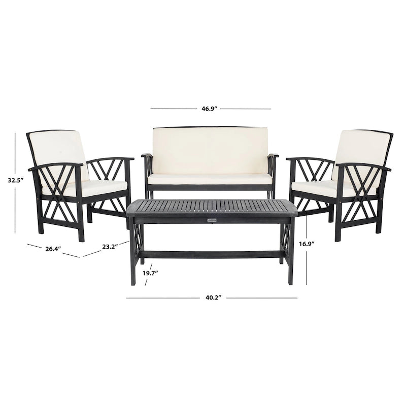 SAFAVIEH Outdoor Nayely 4-Piece Acacia Solid Wood Conversation Patio Set - 40Wx20Dx17H