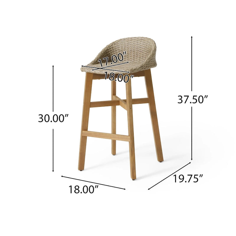 Cayuga Wicker and Acacia Wood Outdoor Barstools by Christopher Knight Home