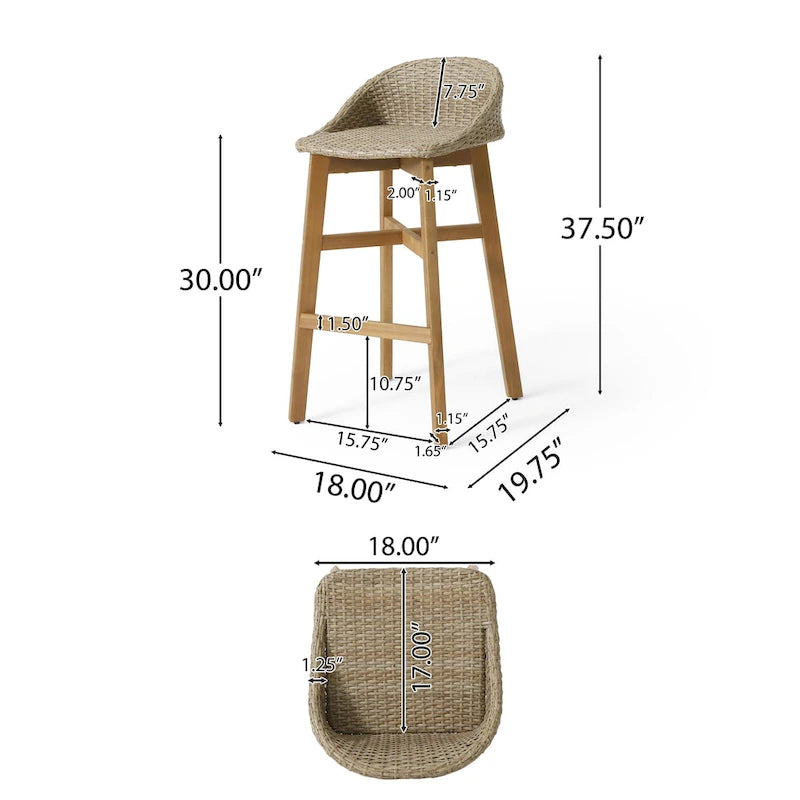 Cayuga Wicker and Acacia Wood Outdoor Barstools by Christopher Knight Home