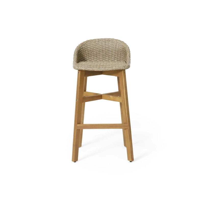 Cayuga Wicker and Acacia Wood Outdoor Barstools by Christopher Knight Home