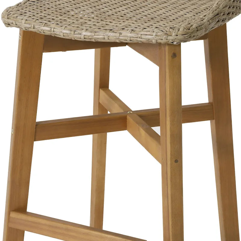 Cayuga Wicker and Acacia Wood Outdoor Barstools by Christopher Knight Home