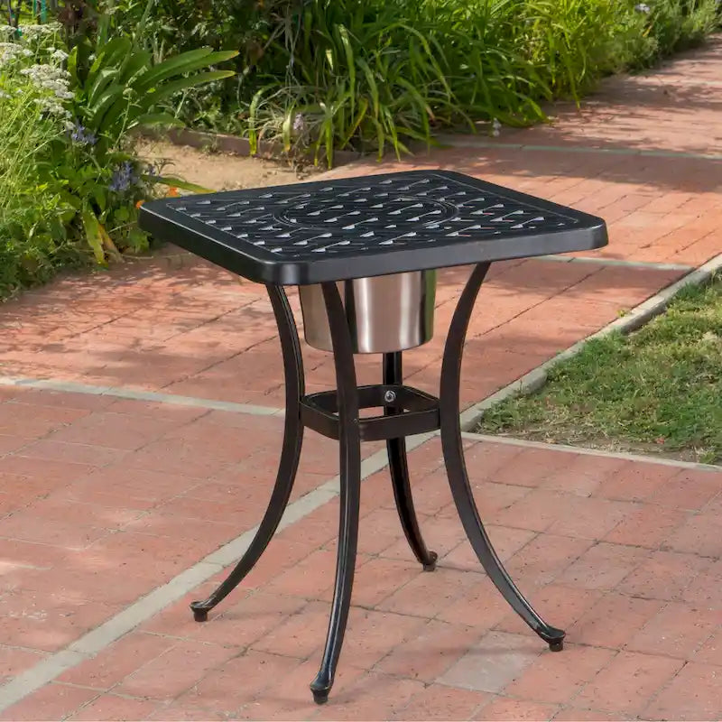 Ava Outdoor Cast Aluminum Bistro Table with Ice Bucket by Christopher Knight Home - 21.00  D x 21.00  W x 25.00  H