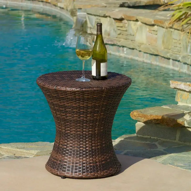 Avalon Outdoor 3-piece Acacia Wood Chat Set with Hourglass Wicker Table by Christopher Knight Home