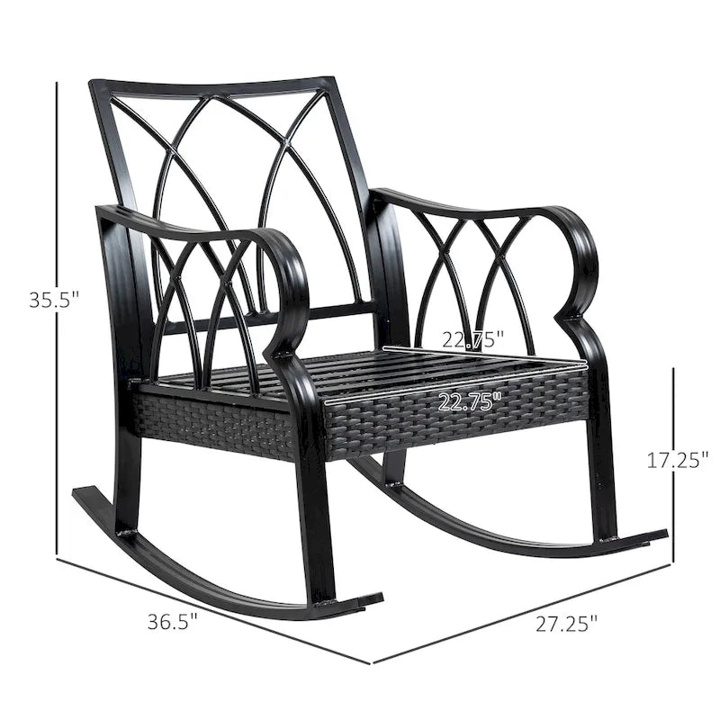 Outsunny Rattan Wicker Rocking Chair with Padded Cushions, Aluminum Frame, Armrest for Garden, Patio, and Backyard, Blue