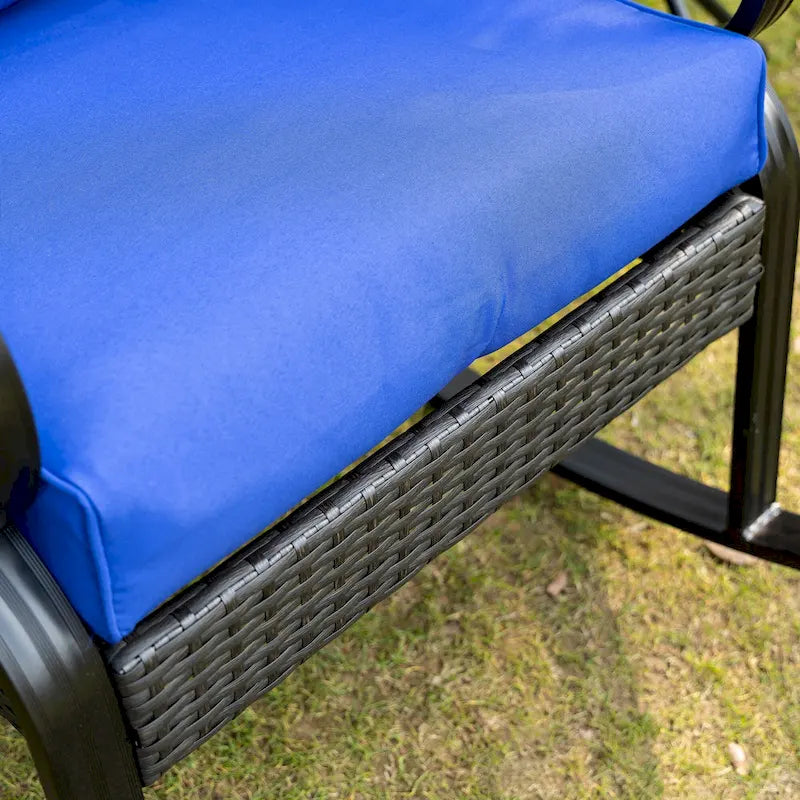 Outsunny Rattan Wicker Rocking Chair with Padded Cushions, Aluminum Frame, Armrest for Garden, Patio, and Backyard, Blue