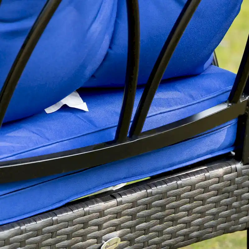 Outsunny Rattan Wicker Rocking Chair with Padded Cushions, Aluminum Frame, Armrest for Garden, Patio, and Backyard, Blue