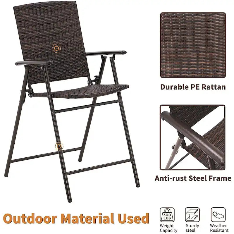 MCombo Wicker Patio Dining Set, 5 Pieces Table and Wicker Folding Chairs for Garden, Backyard, Bistro and Deck - N/A