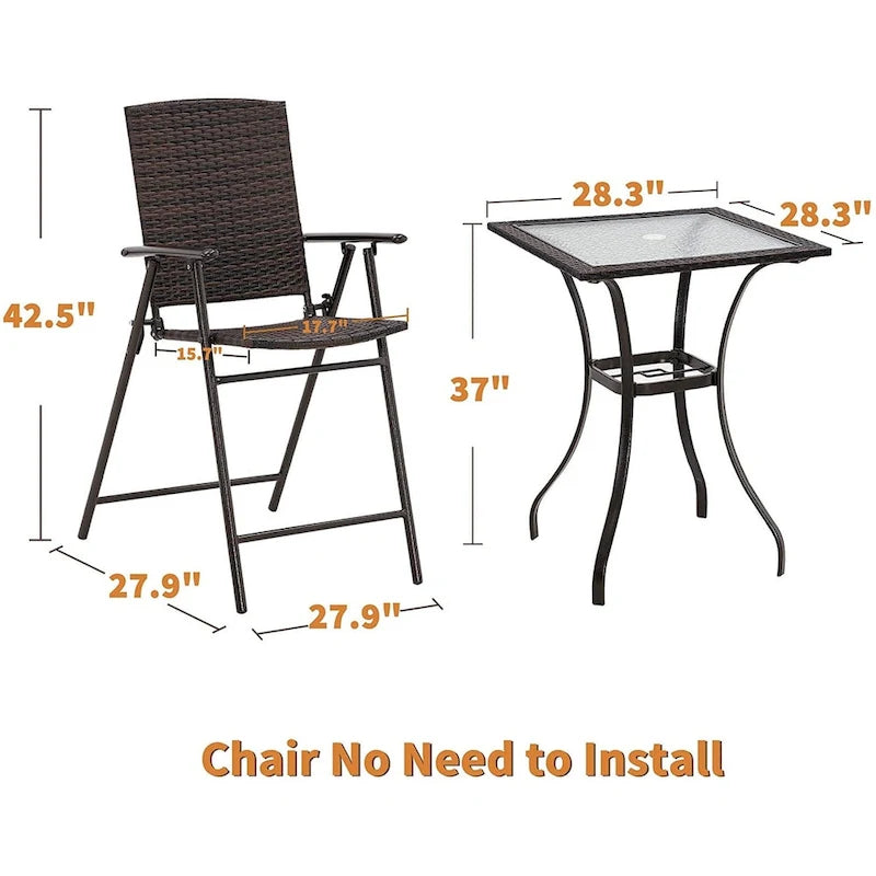 MCombo Wicker Patio Dining Set, 5 Pieces Table and Wicker Folding Chairs for Garden, Backyard, Bistro and Deck - N/A