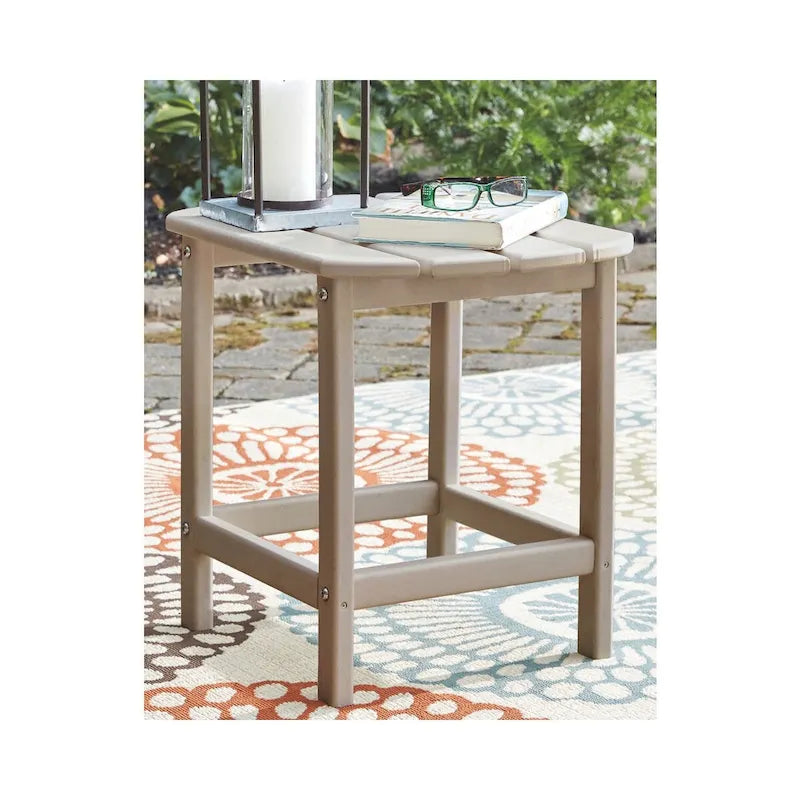 Signature Design by Ashley Sundown Treasure Outdoor Rectangular Poly All Weather End Table - Grayish Brown