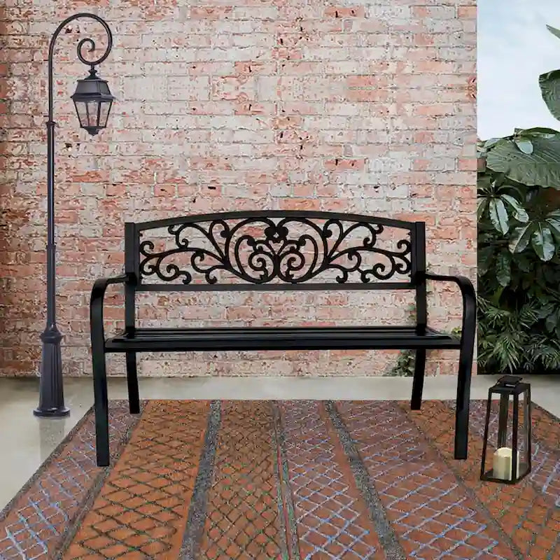 Garden Bench Patio Porch Chair Cast Iron Love Seat - 34.25  H x 50  W x 23.62  D