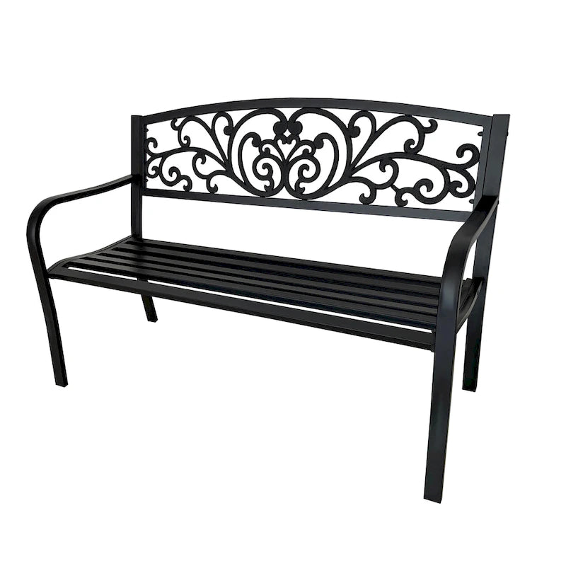 Garden Bench Patio Porch Chair Cast Iron Love Seat - 34.25  H x 50  W x 23.62  D