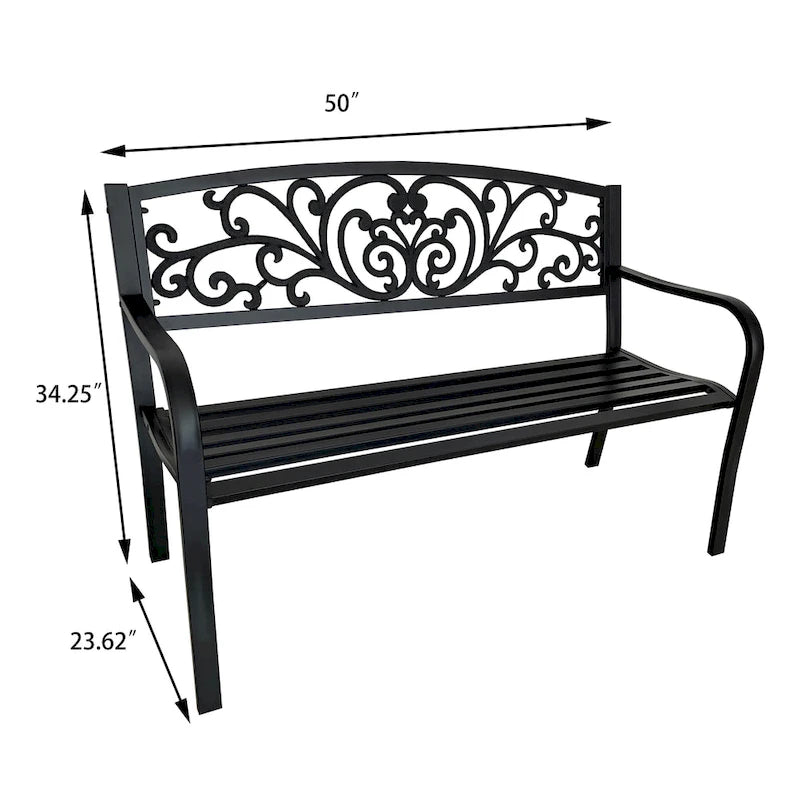 Garden Bench Patio Porch Chair Cast Iron Love Seat - 34.25  H x 50  W x 23.62  D