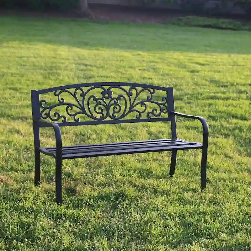 Garden Bench Patio Porch Chair Cast Iron Love Seat - 34.25  H x 50  W x 23.62  D