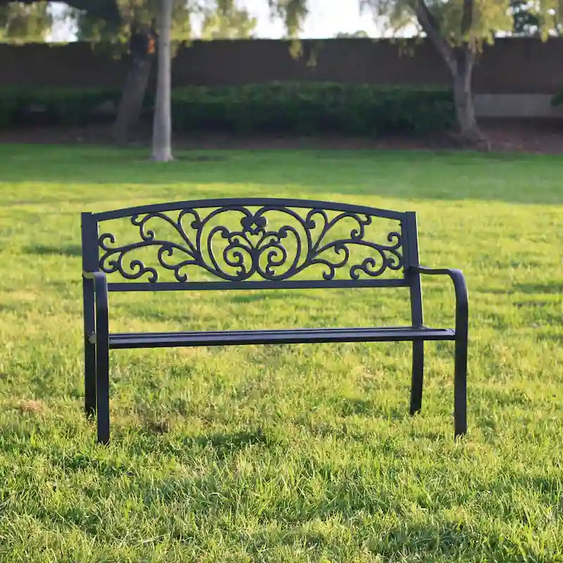 Garden Bench Patio Porch Chair Cast Iron Love Seat - 34.25  H x 50  W x 23.62  D