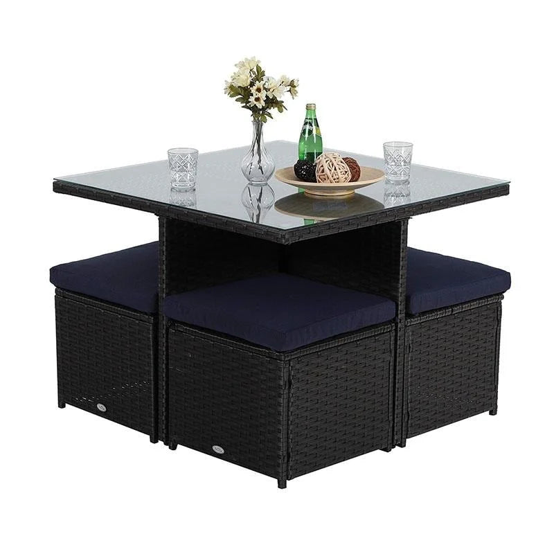 PHI VILLA Outdoor Dining Table and Ottoman Set with Cushions