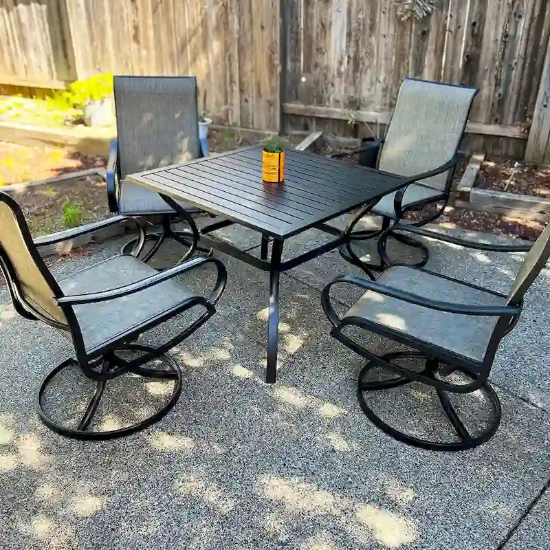 MAISONARTS 5 Piece Patio Dining Set,4 Sling Dining Swivel Chairs and 37  Square Metal Table with 1.57  Umbrella Hole