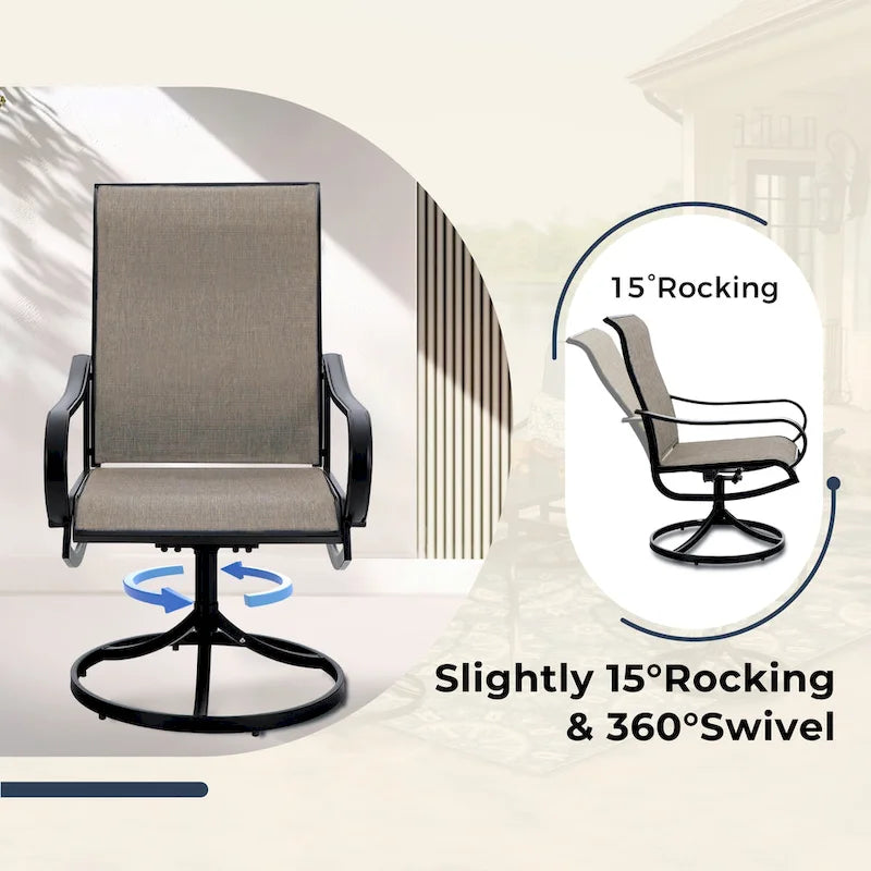 MAISONARTS 5 Piece Patio Dining Set,4 Sling Dining Swivel Chairs and 37  Square Metal Table with 1.57  Umbrella Hole