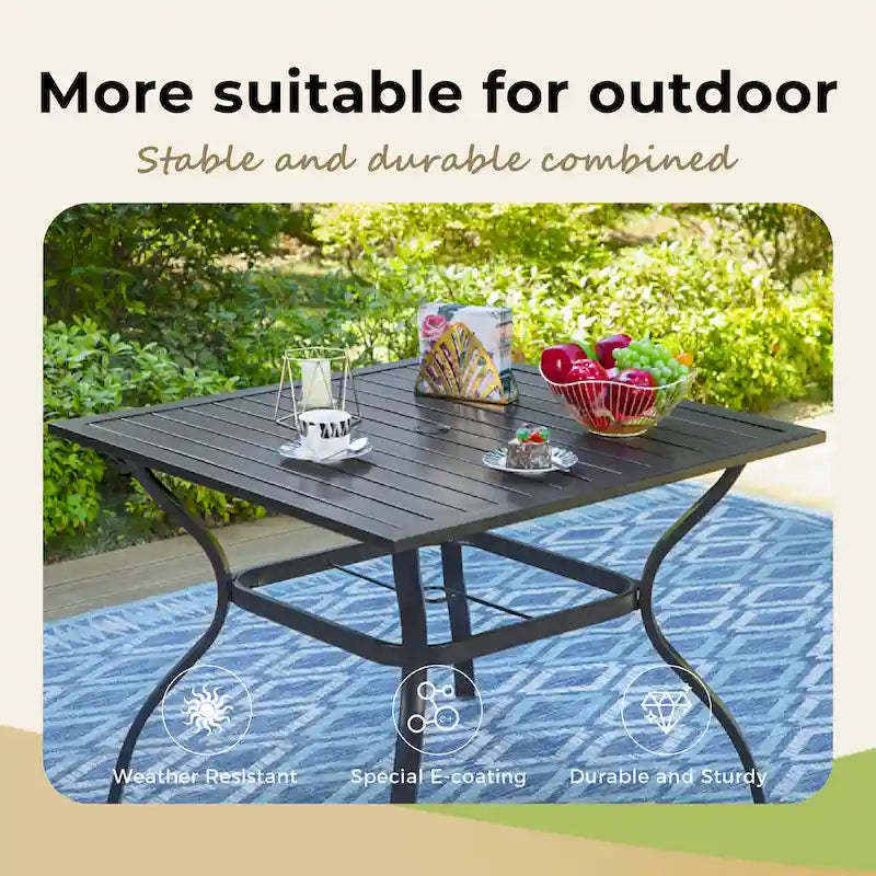 MAISONARTS 5 Piece Patio Dining Set,4 Sling Dining Swivel Chairs and 37  Square Metal Table with 1.57  Umbrella Hole