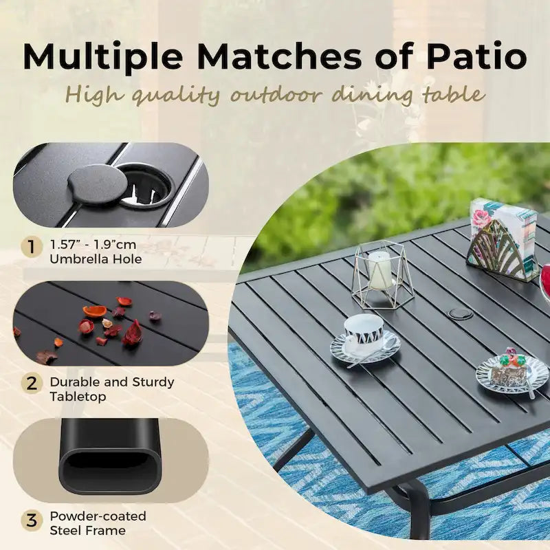 MAISONARTS 5 Piece Patio Dining Set,4 Sling Dining Swivel Chairs and 37  Square Metal Table with 1.57  Umbrella Hole