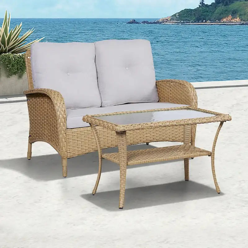 Gymojoy 7PCS Outdoor Loveseat Sofa Table Rocking Chair Furniture Set