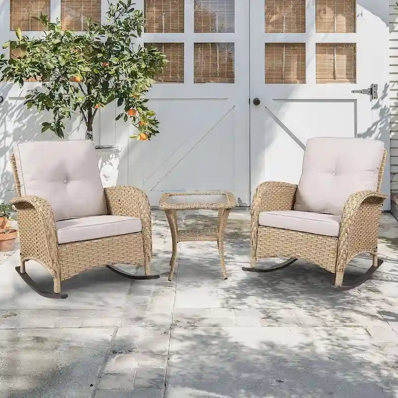 Gymojoy 7PCS Outdoor Loveseat Sofa Table Rocking Chair Furniture Set