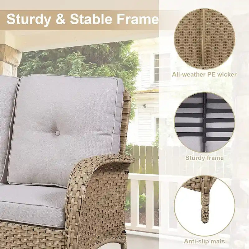 Gymojoy 7PCS Outdoor Loveseat Sofa Table Rocking Chair Furniture Set