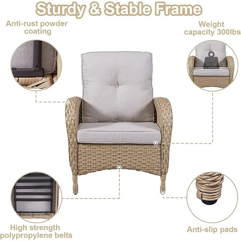 Gymojoy 7PCS Outdoor Loveseat Sofa Table Rocking Chair Furniture Set