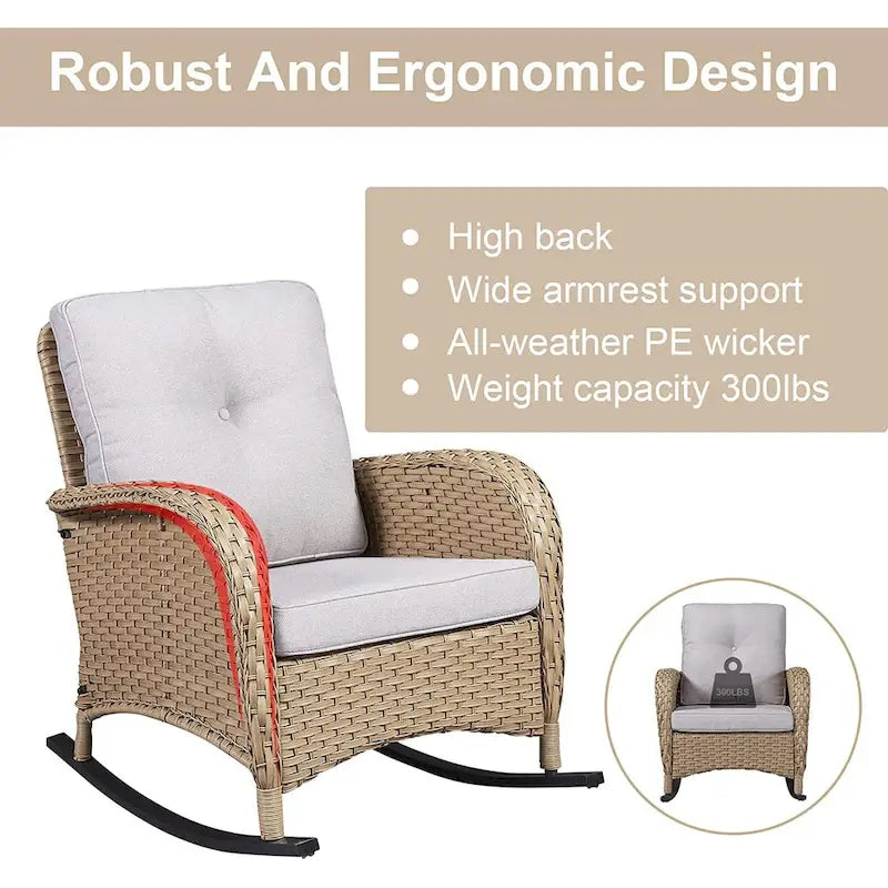 Gymojoy 7PCS Outdoor Loveseat Sofa Table Rocking Chair Furniture Set