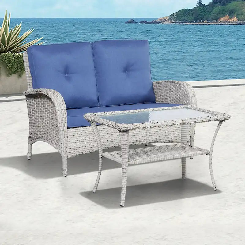 Gymojoy 7PCS Outdoor Loveseat Sofa Table Rocking Chair Furniture Set