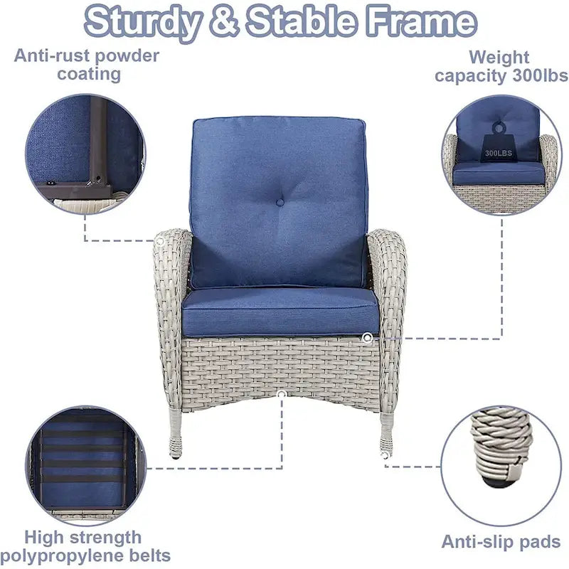 Gymojoy 7PCS Outdoor Loveseat Sofa Table Rocking Chair Furniture Set