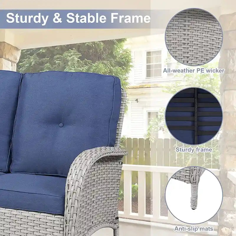 Gymojoy 7PCS Outdoor Loveseat Sofa Table Rocking Chair Furniture Set