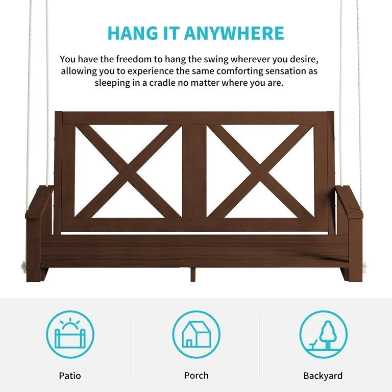 Mixoy Outdoor Wood Porch Swing with Curved Back Design