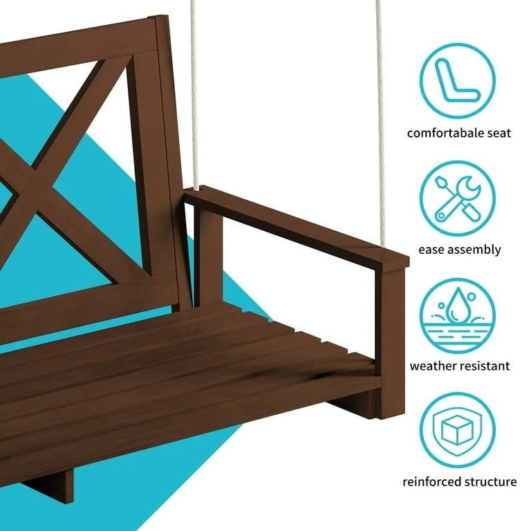 Mixoy Outdoor Wood Porch Swing with Curved Back Design