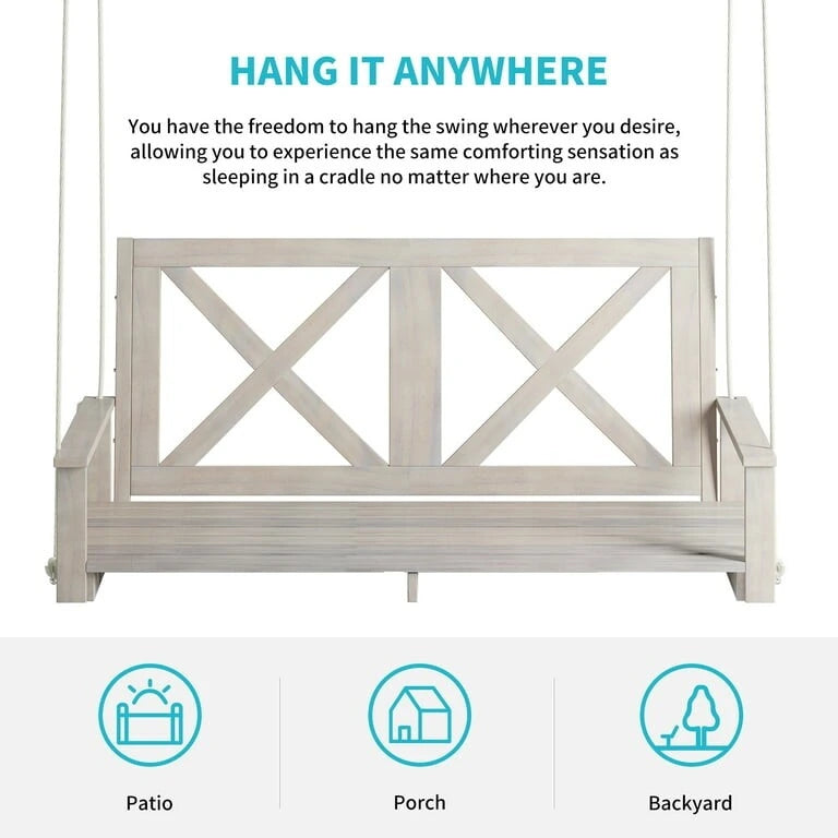 Mixoy Outdoor Wood Porch Swing with Curved Back Design
