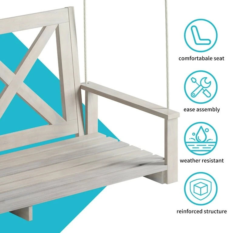 Mixoy Outdoor Wood Porch Swing with Curved Back Design