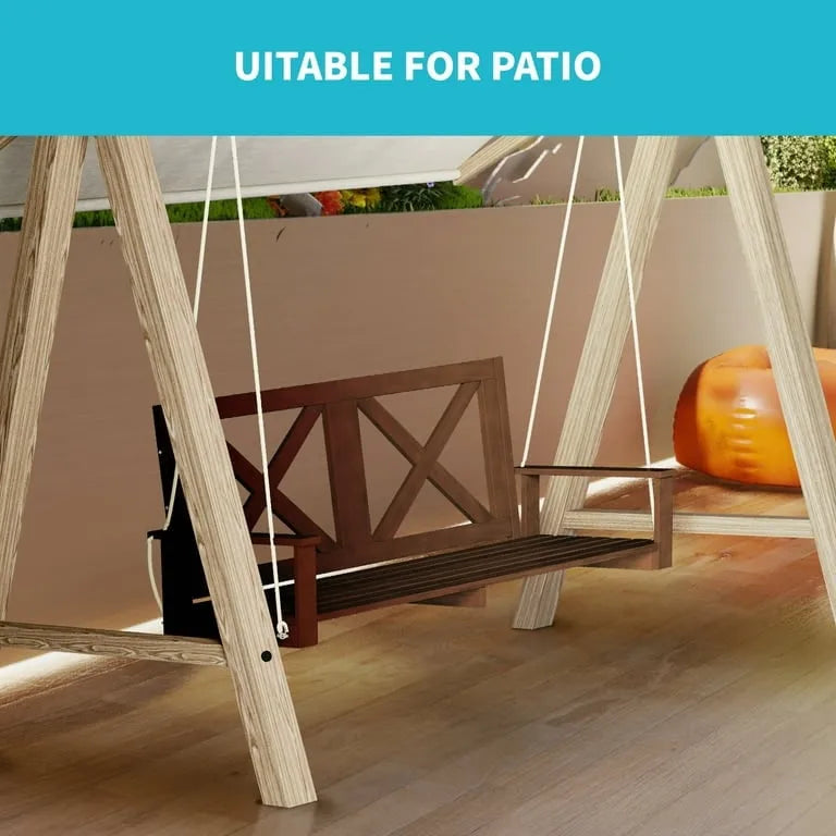 Mixoy Outdoor Wood Porch Swing with Curved Back Design