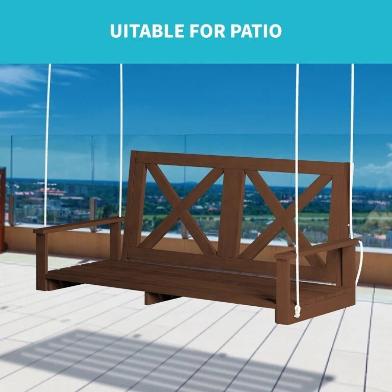 Mixoy Outdoor Wood Porch Swing with Curved Back Design