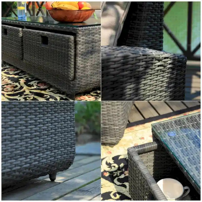 5-Pieces Classical Handwoven Rattan Sofa Set with Storage Table