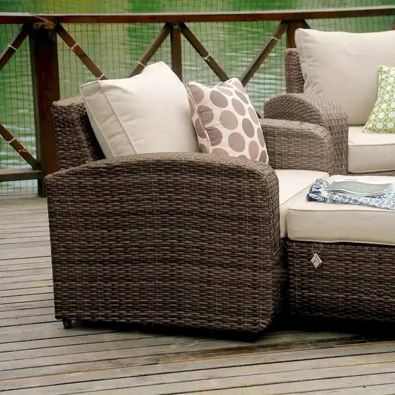5-Pieces Classical Handwoven Rattan Sofa Set with Storage Table