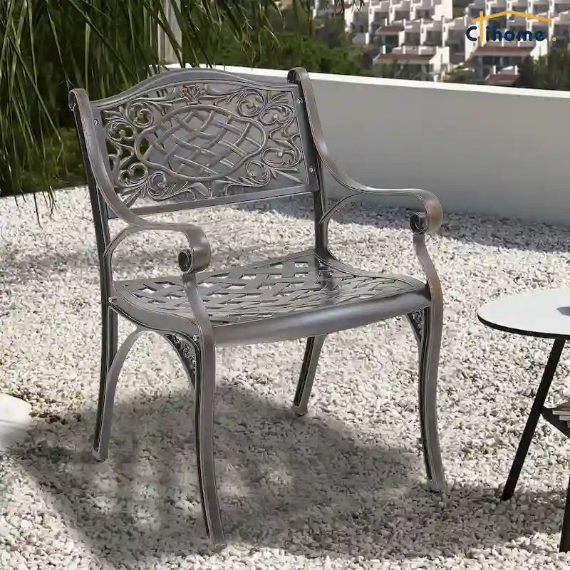 Clihome Outdoor Patio Cast Aluminum Arm Dining Chair (Set of 2)
