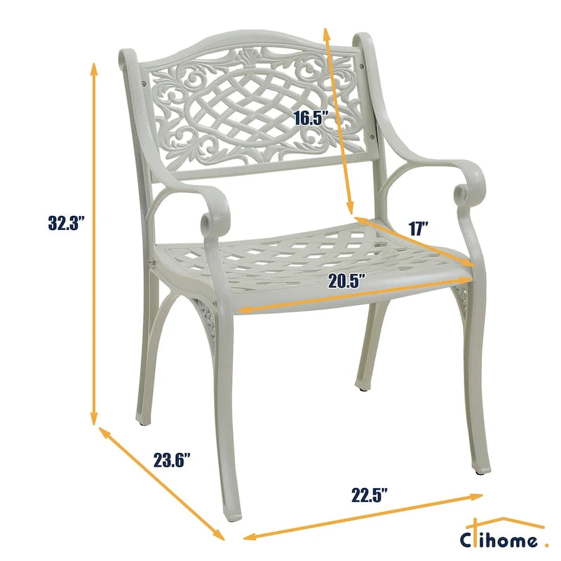 Clihome Outdoor Patio Cast Aluminum Arm Dining Chair (Set of 2)